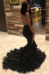 Sexy Black Halter Backless Tulle Prom Dress with Beadings